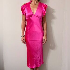 Amanda Uprichard CECELIA DRESS 100% silk pink dress with cap sleeves NEW N/T XS
